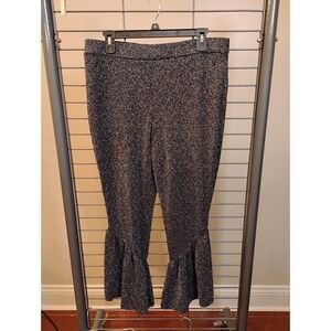 INC International Concepts Metallic Silver Lurex Flare Leg Ruffle Pants Size 10